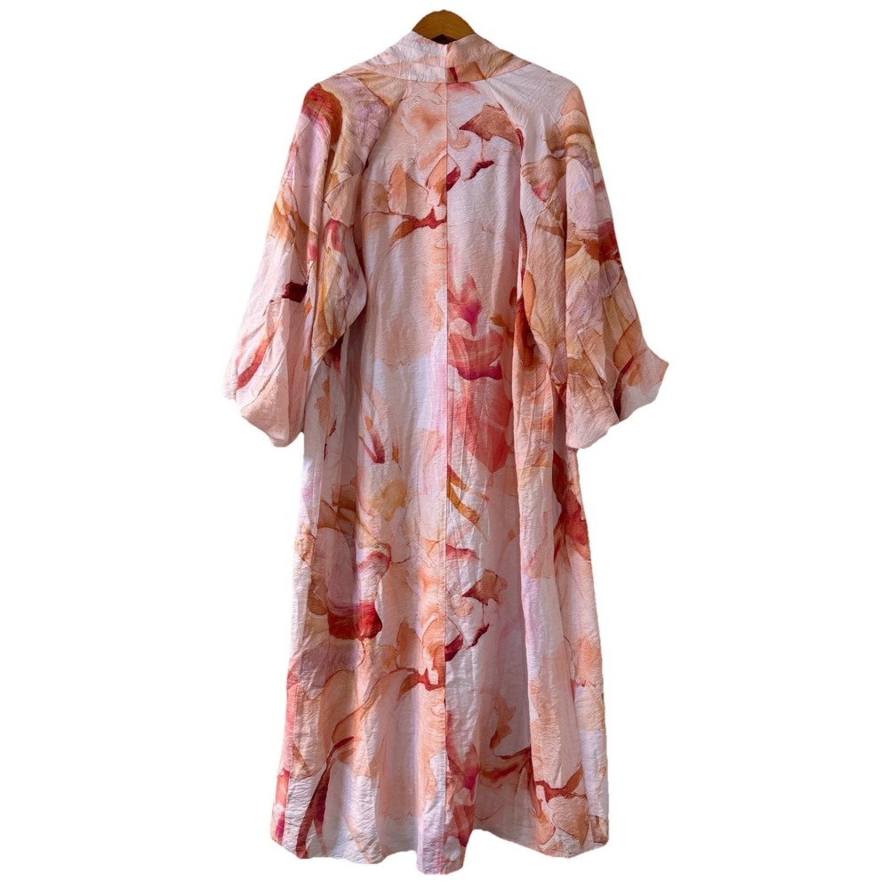 H&M Women's Ramadan Kaftan Maxi Dress Size L Oversized Artsy Watercolor Pink - Picture 5 of 10
